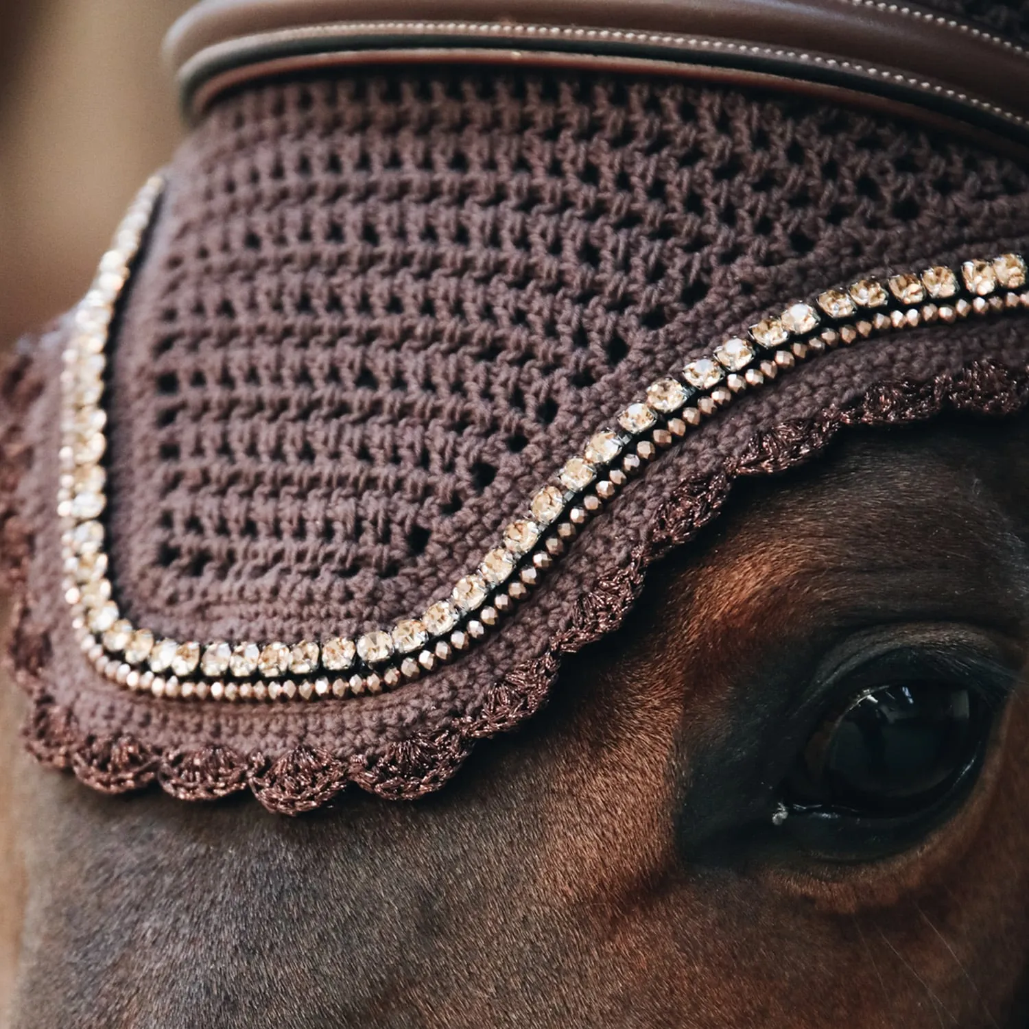 Kentucky Horsewear Wellington Stone and Pearl Fly Veil - Brown