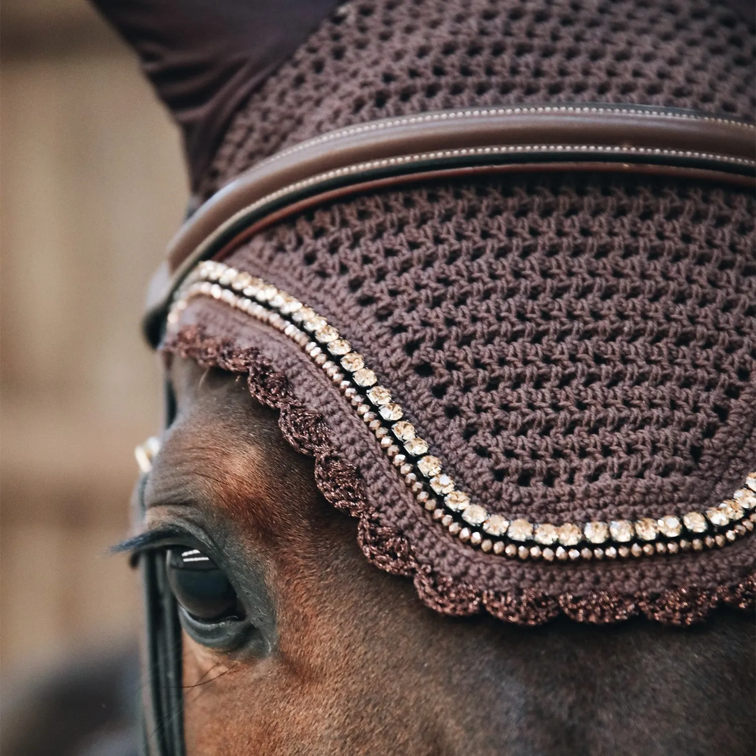 Kentucky Horsewear Wellington Stone and Pearl Fly Veil - Brown