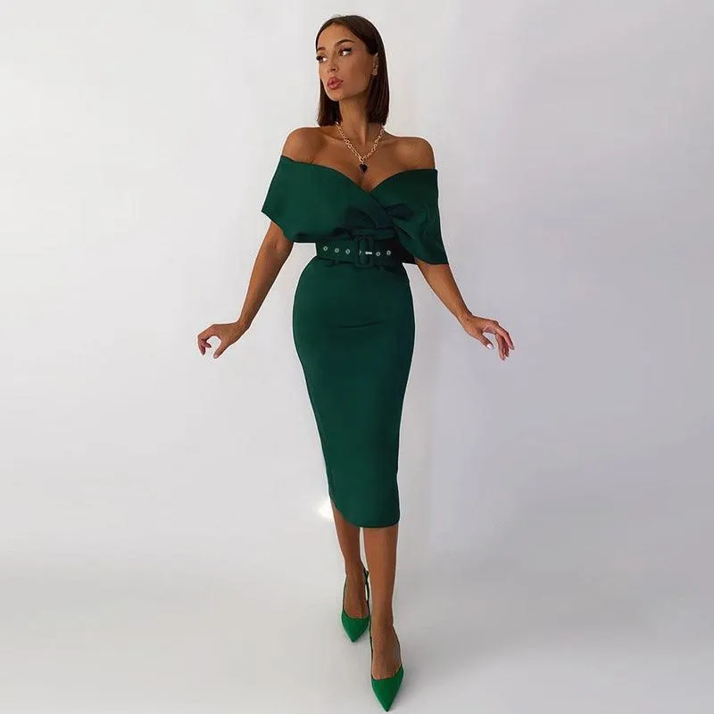 Kimberly Belted Dress: Green