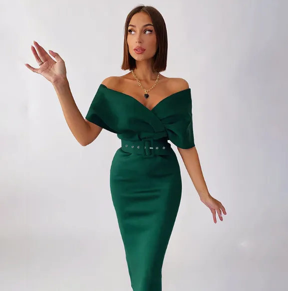 Kimberly Belted Dress: Green