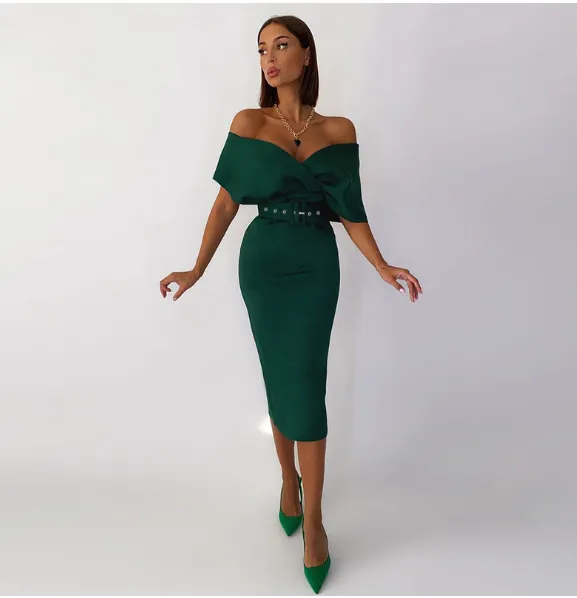 Kimberly Belted Dress: Green