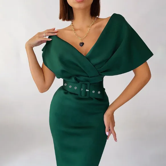 Kimberly Belted Dress: Green