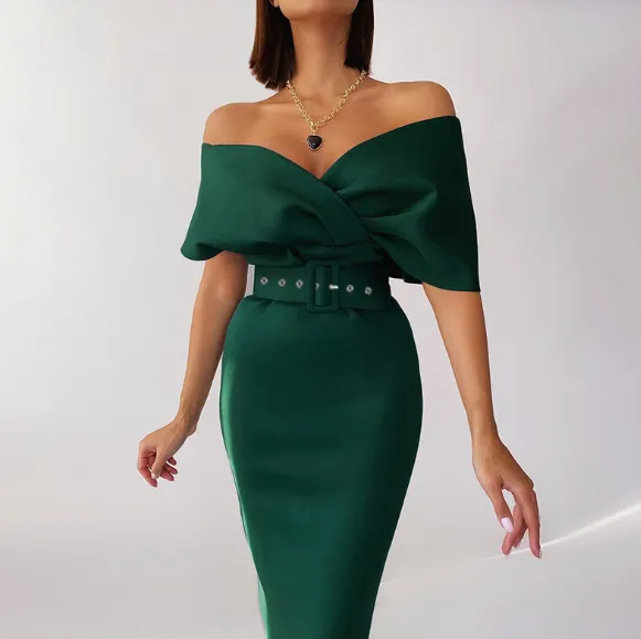 Kimberly Belted Dress: Green