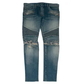 Knee Blowout Distressed Light Wash Indigo Biker Jeans