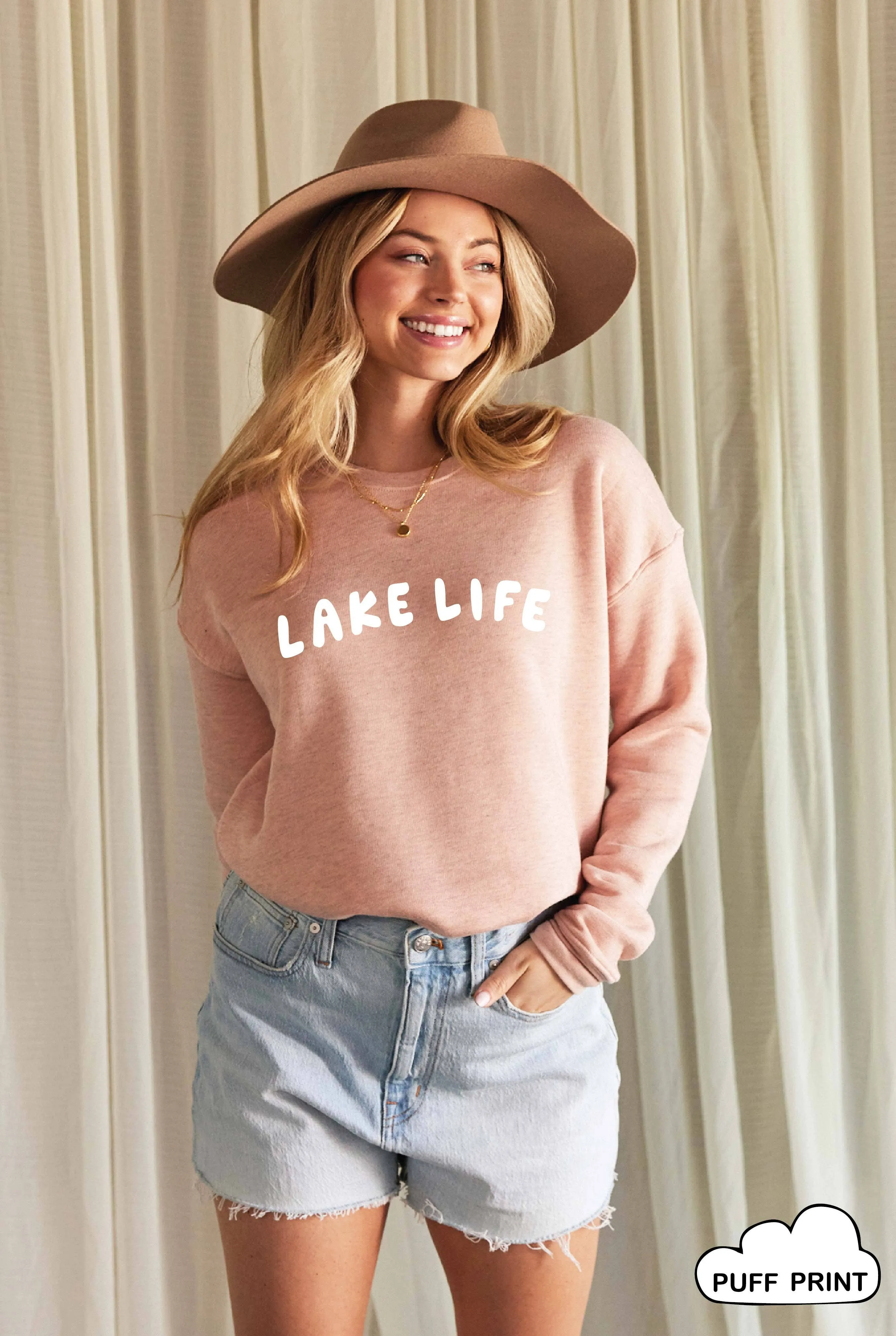 Lake Life Puff Print Graphic Sweatshirt