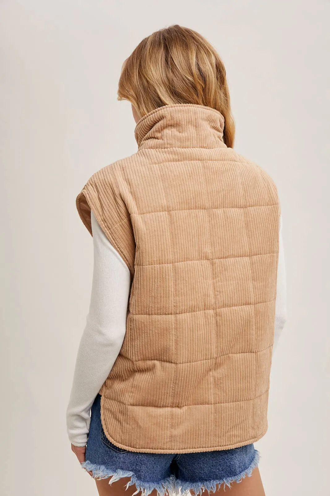 Latte Corduroy Puffer Ves