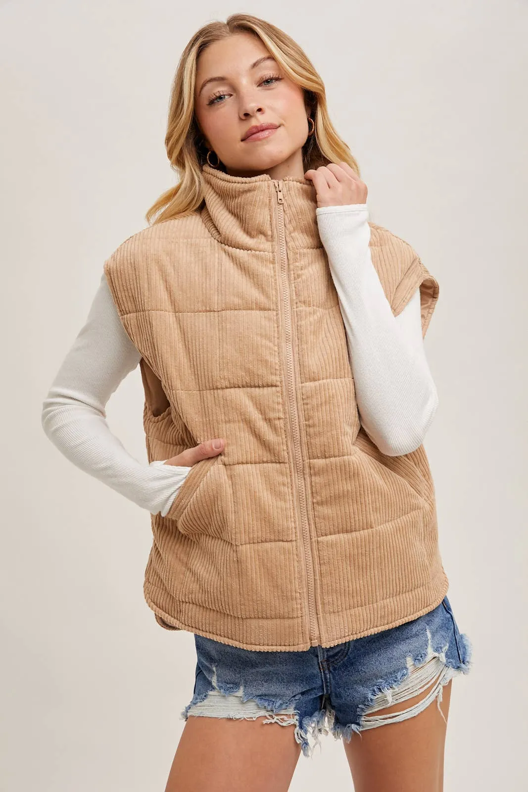 Latte Corduroy Puffer Ves