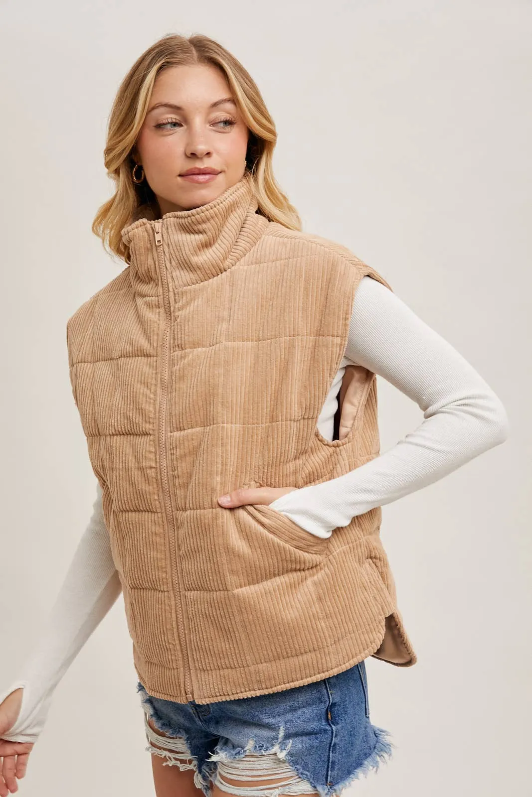 Latte Corduroy Puffer Ves