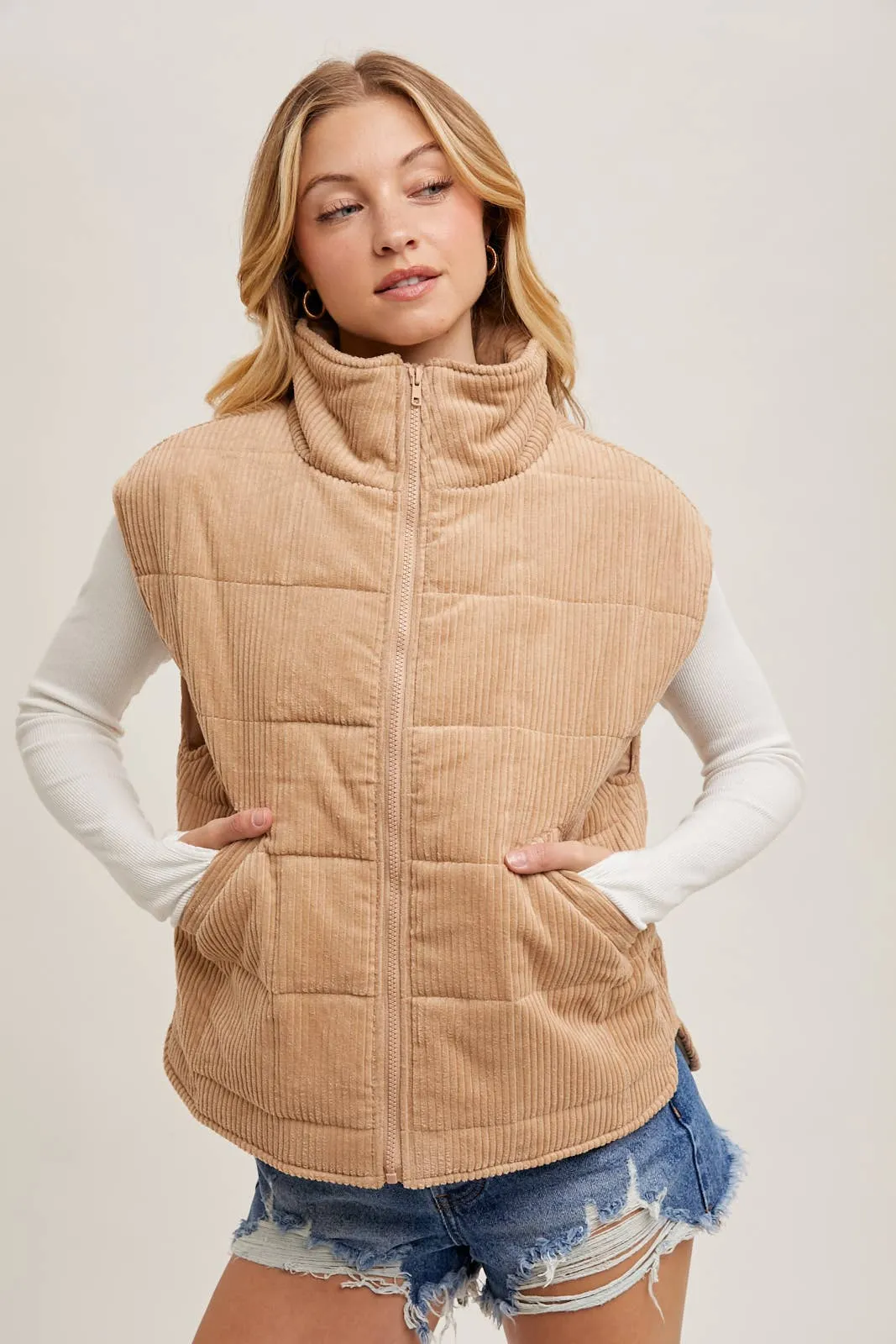 Latte Corduroy Puffer Ves