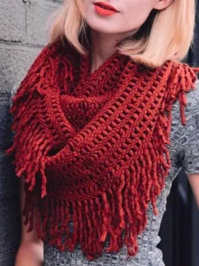 Lattice Tassel Infinity Scarf - Brick