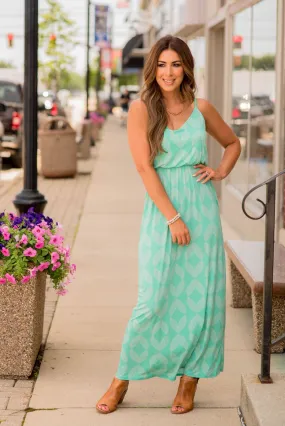 Lined Diamonds Thin Strapped Maxi Dress