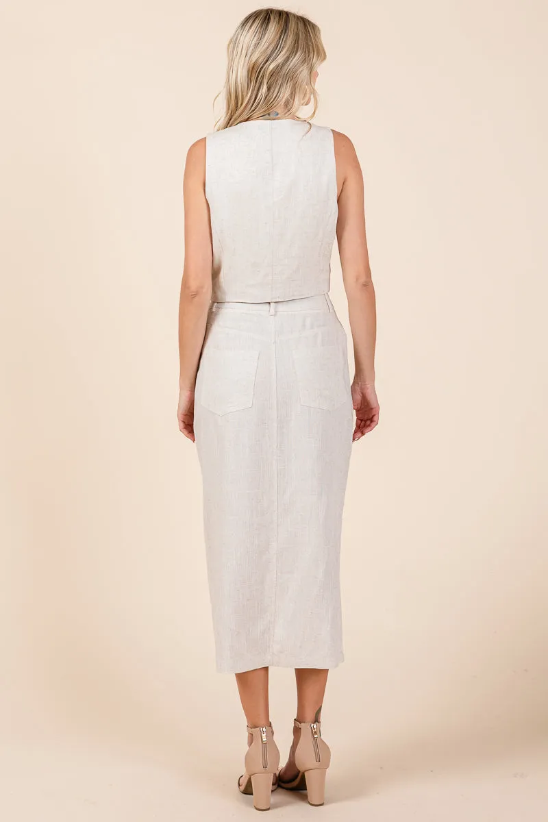 Linen Vest and Pencil Skirt Two Piece Sets