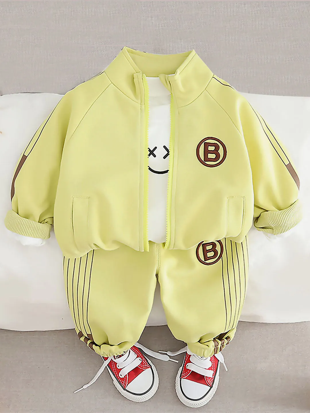 Little Surprise Box Light Green Letter B Monogram 3 Pcs Track Suit Set For Toddlers And Kids