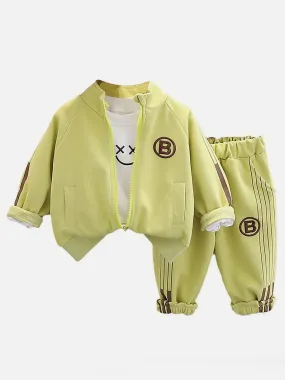 Little Surprise Box Light Green Letter B Monogram 3 Pcs Track Suit Set For Toddlers And Kids