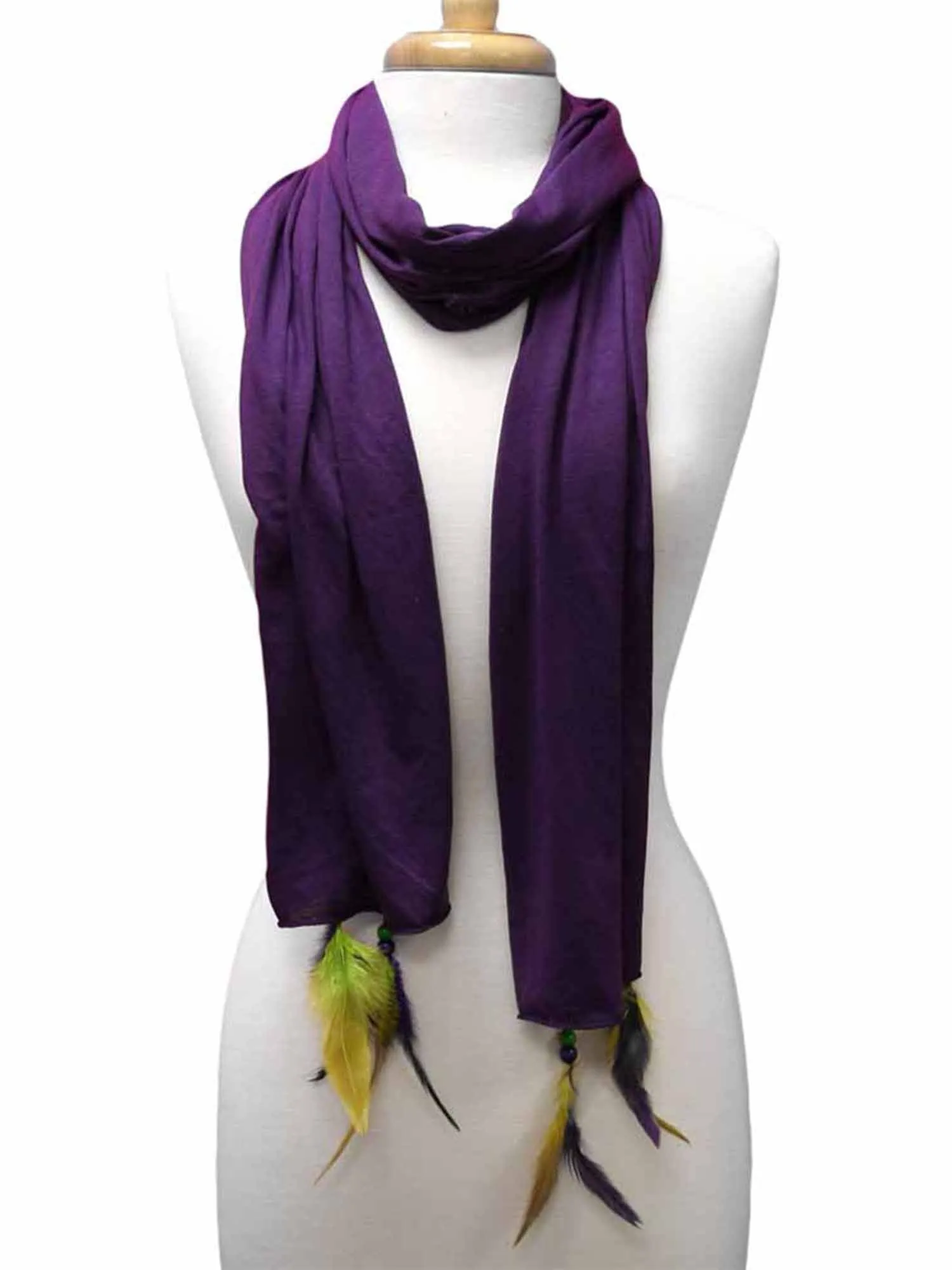 Long Neck Scarf Wrap With Feather Tips