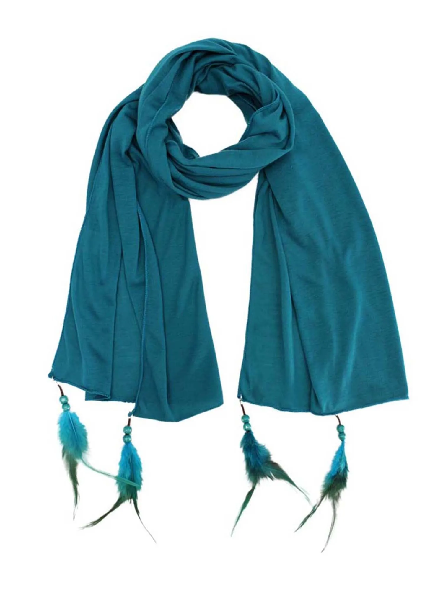 Long Neck Scarf Wrap With Feather Tips