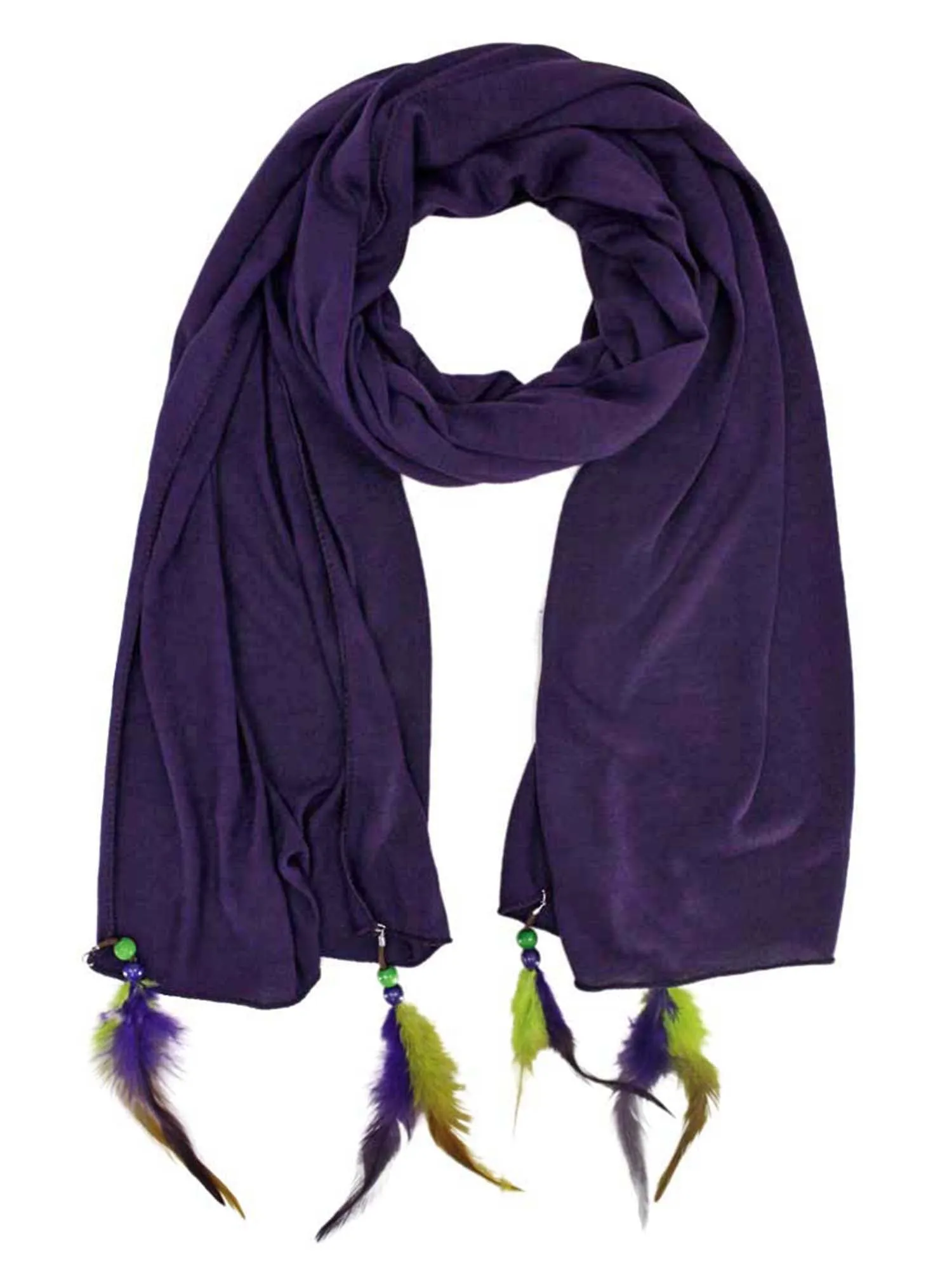 Long Neck Scarf Wrap With Feather Tips