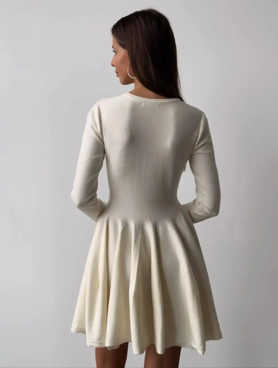 Long Sleeve Flared Skirts Knit Mini Dress