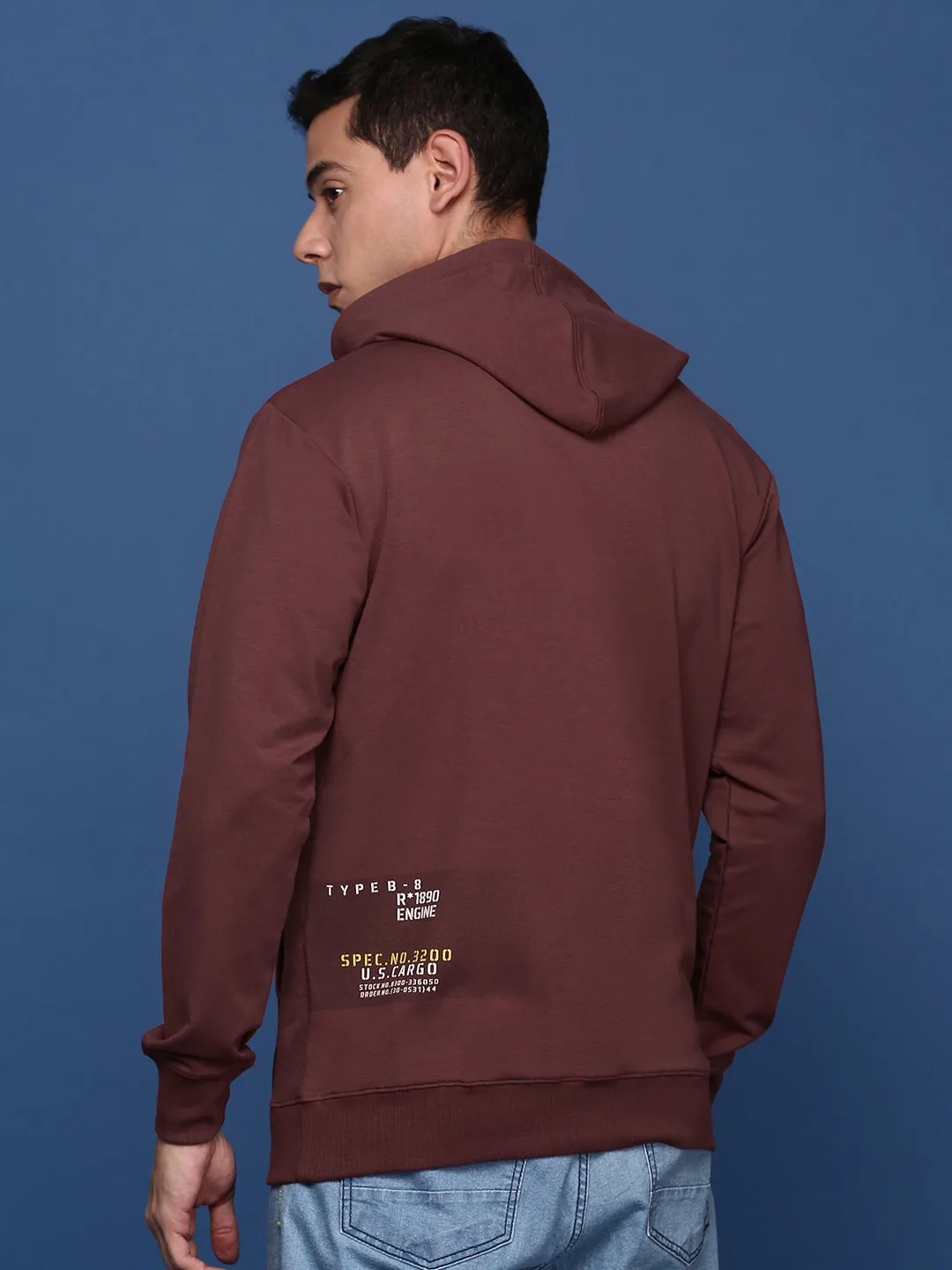 Men Hooded Solid Maroon Pullover