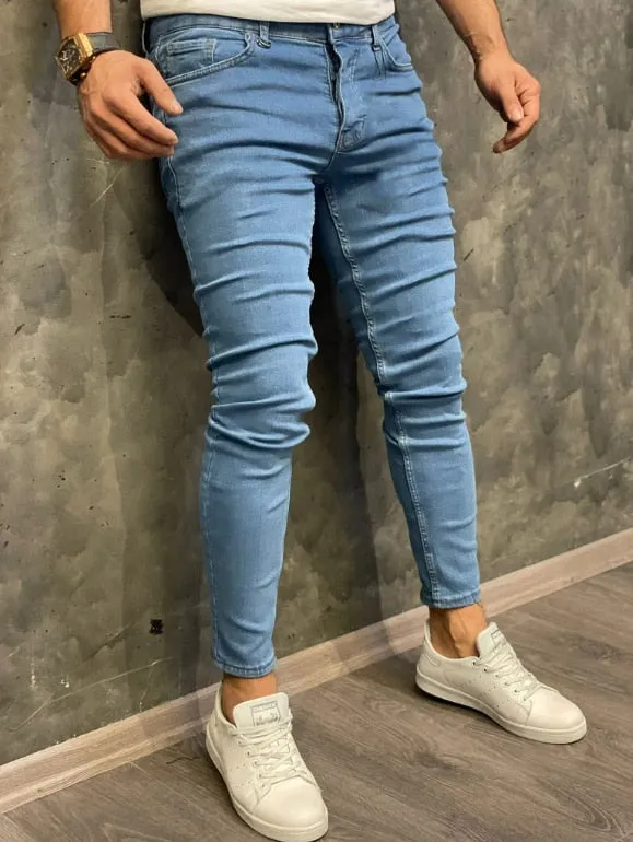 Men Jeans Casual Pants Ripped Pocket Straight Street Run Soft Denim Neutral Slow