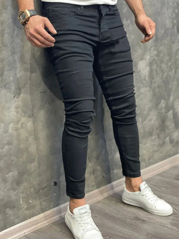 Men Jeans Casual Pants Ripped Pocket Straight Street Run Soft Denim Neutral Slow