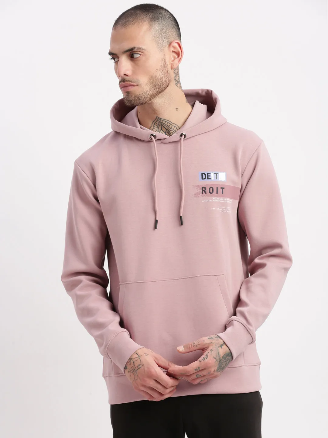 Men Lavender Solid Hooded Pullover