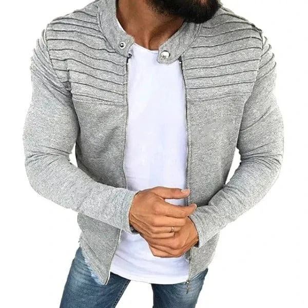 Men Solid Zip Up Sports Cardigan Jacket