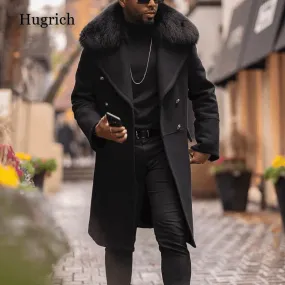 Mens Black Overcoat With Fur Collar - Wool Topcoat
