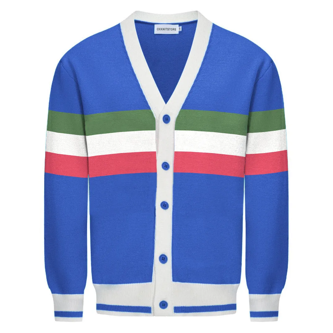 Men's blue vintage striped cardigan sweater