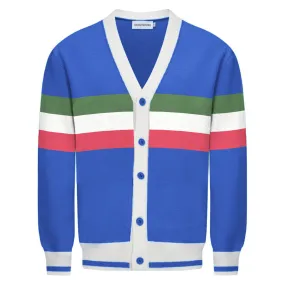 Men's blue vintage striped cardigan sweater