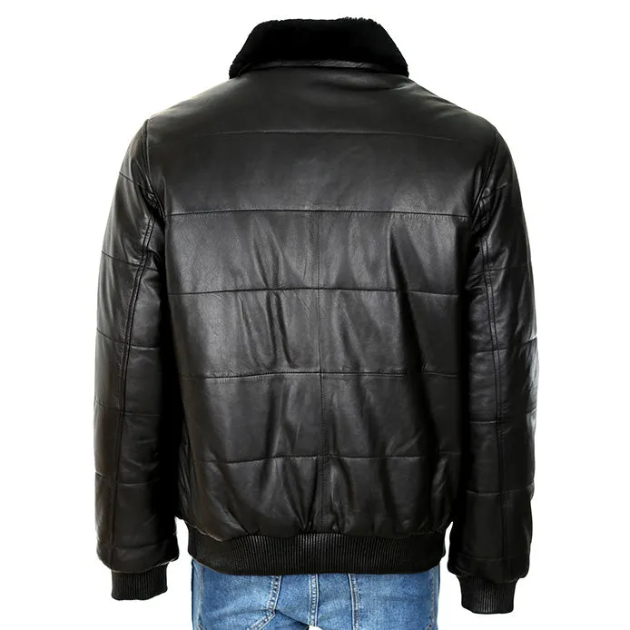 Mens Puffer Walter Leather Jacket with Fur Collar