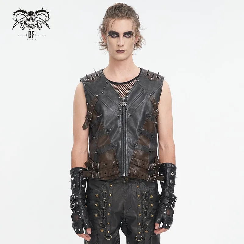 Men's Punk Studded Black Faux Leather Vest