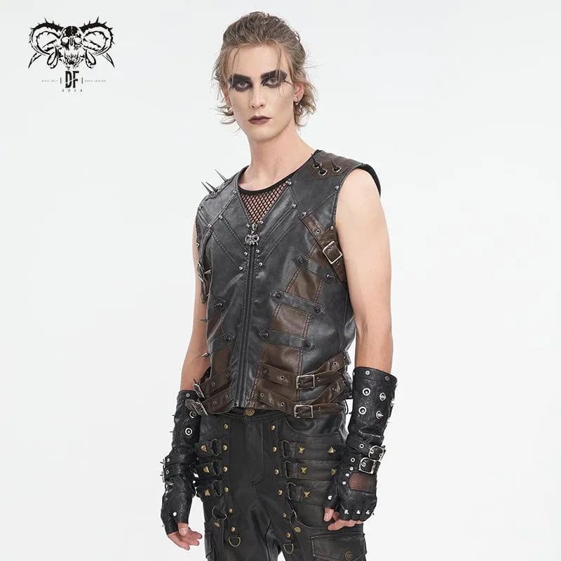 Men's Punk Studded Black Faux Leather Vest