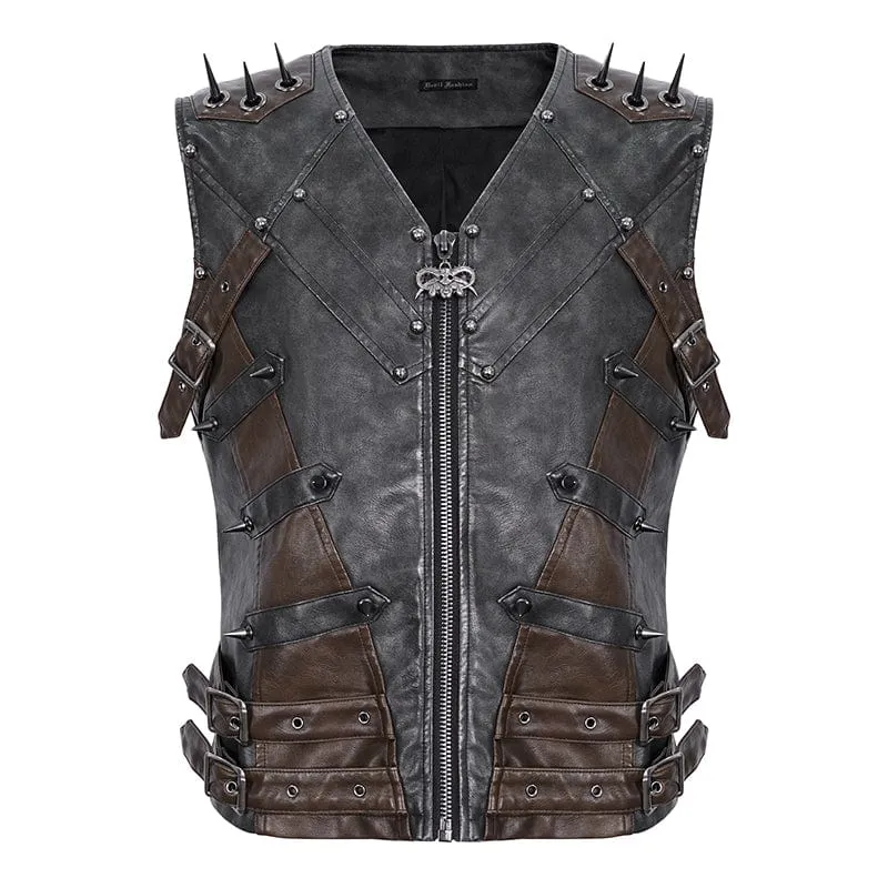 Men's Punk Studded Black Faux Leather Vest