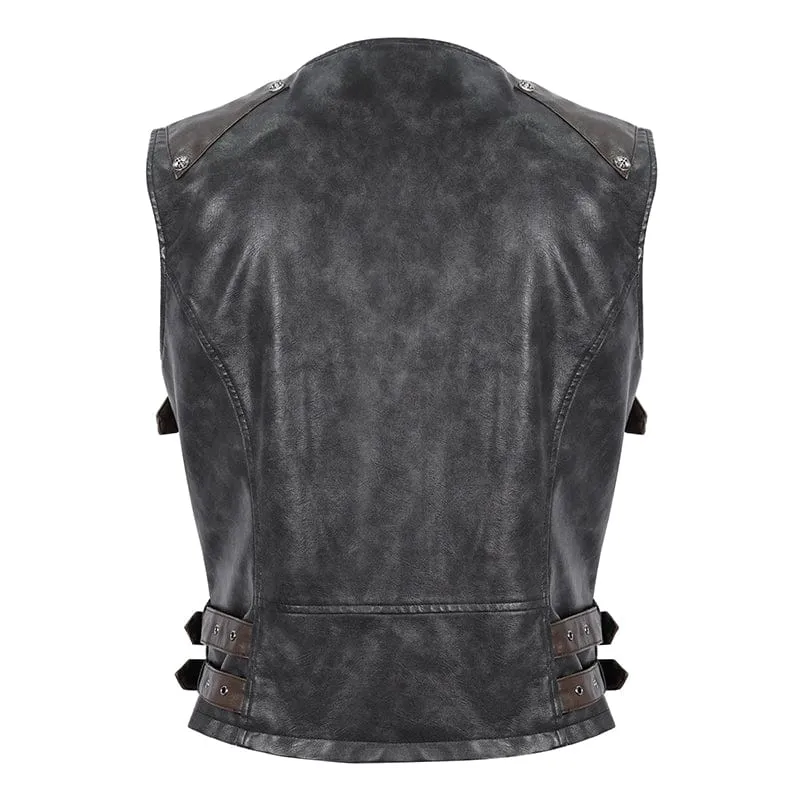 Men's Punk Studded Black Faux Leather Vest