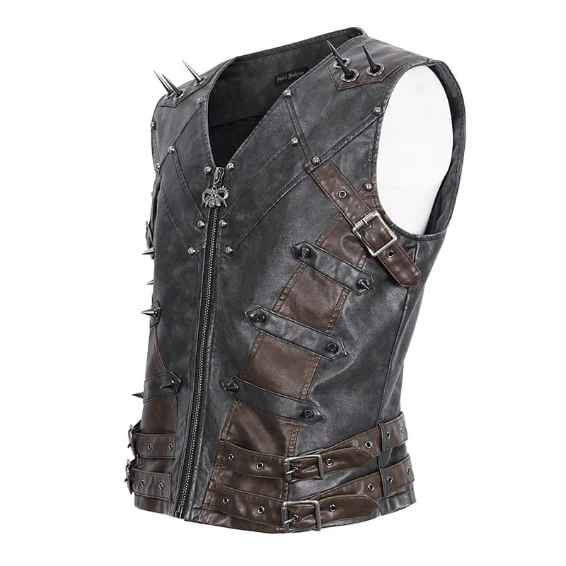 Men's Punk Studded Black Faux Leather Vest