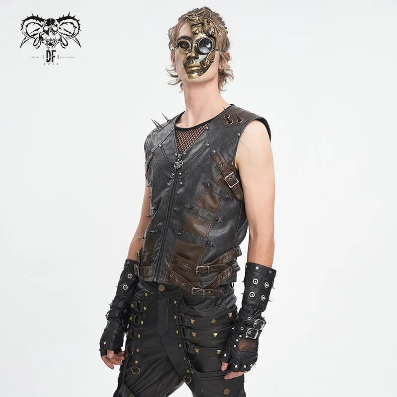 Men's Punk Studded Black Faux Leather Vest