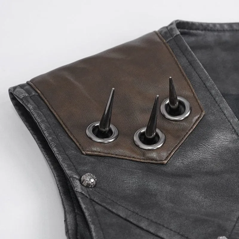 Men's Punk Studded Black Faux Leather Vest