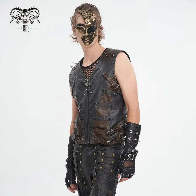 Men's Punk Studded Black Faux Leather Vest