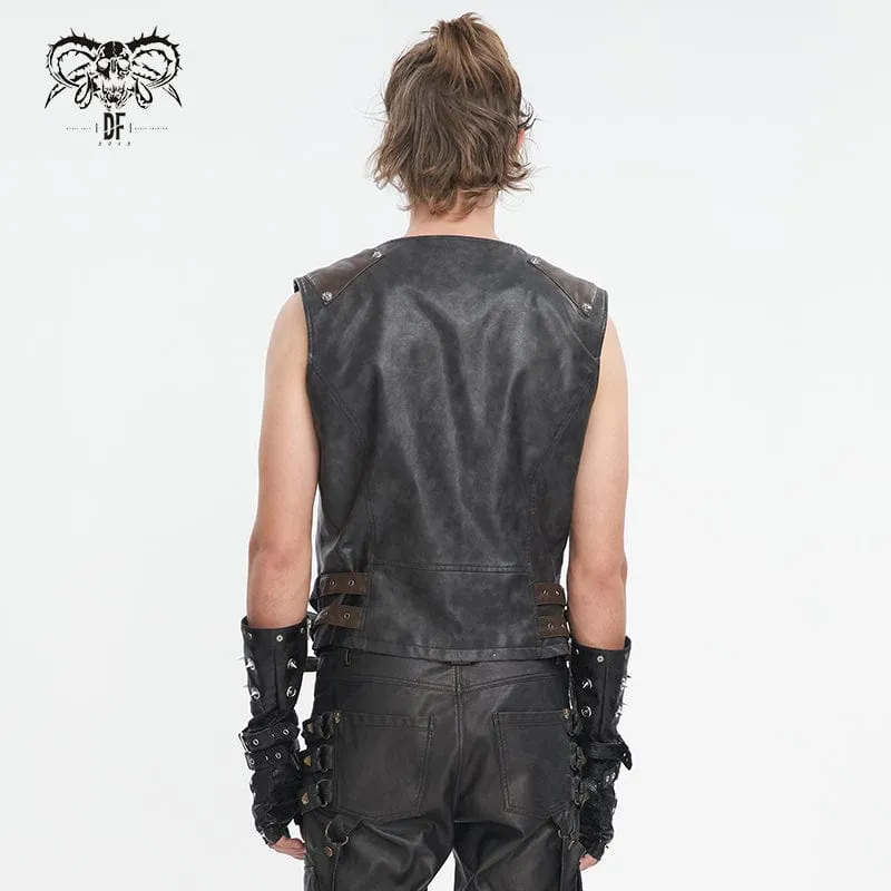 Men's Punk Studded Black Faux Leather Vest