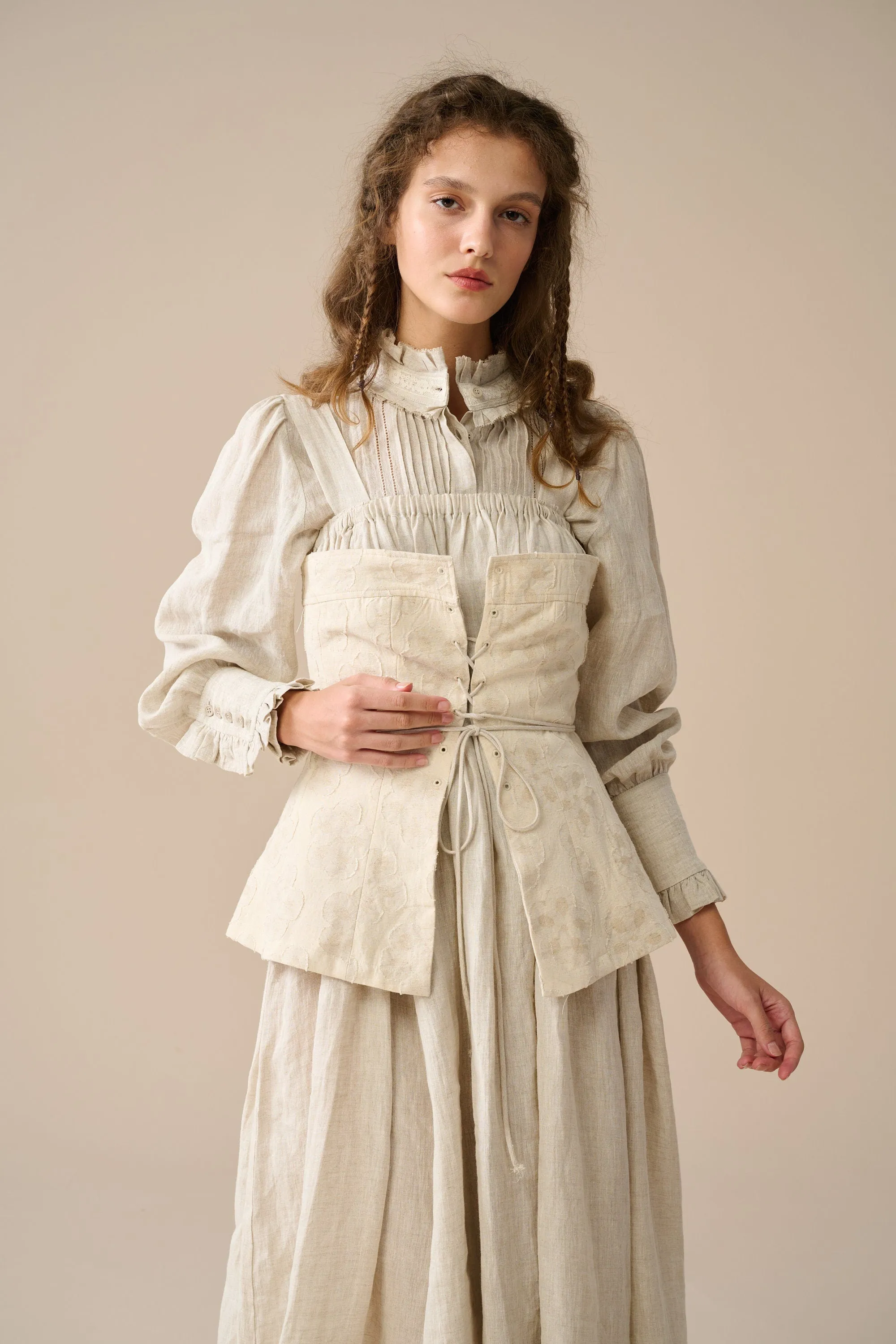 Michelle 22 | Embroidery Corset linen dress