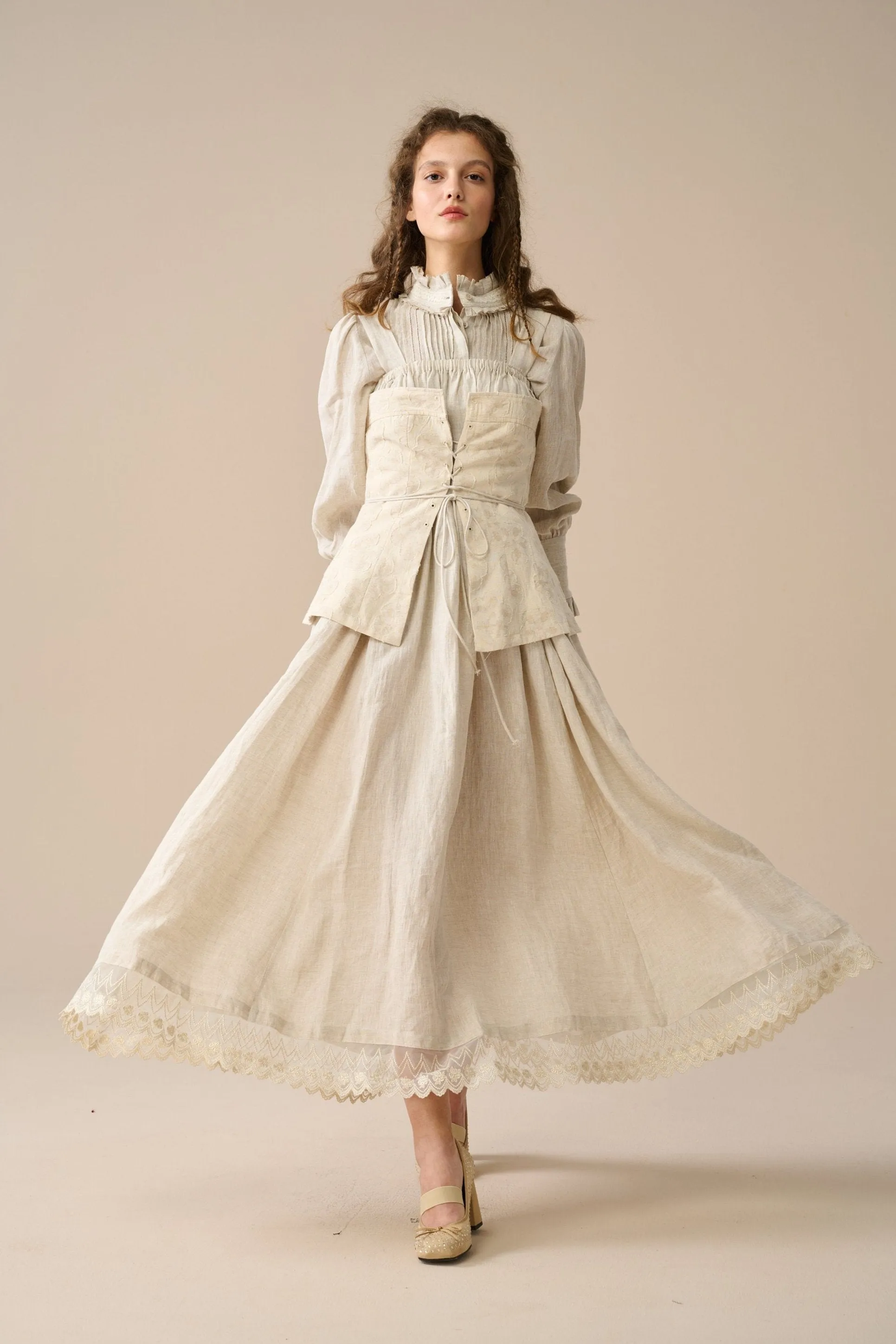 Michelle 22 | Embroidery Corset linen dress