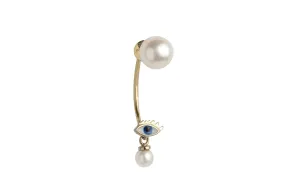 Micro Eye and Pearl Piercing Single Earring