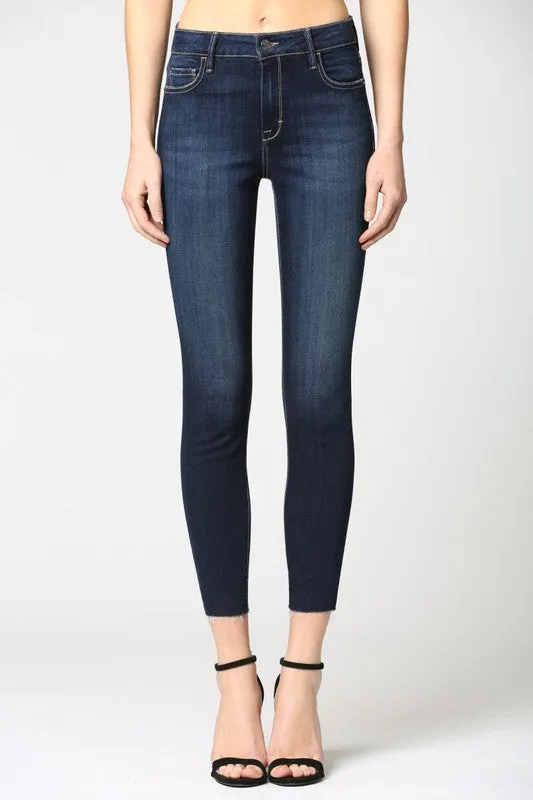 MID RISE NON-DISTRESSED SKINNY W/ RAW HEM (DARK WASH)