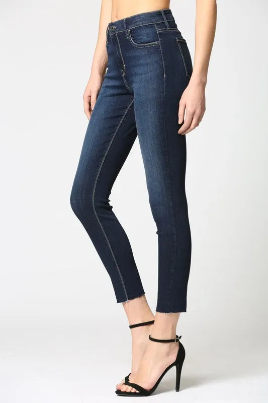 MID RISE NON-DISTRESSED SKINNY W/ RAW HEM (DARK WASH)