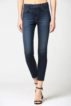 MID RISE NON-DISTRESSED SKINNY W/ RAW HEM (DARK WASH)