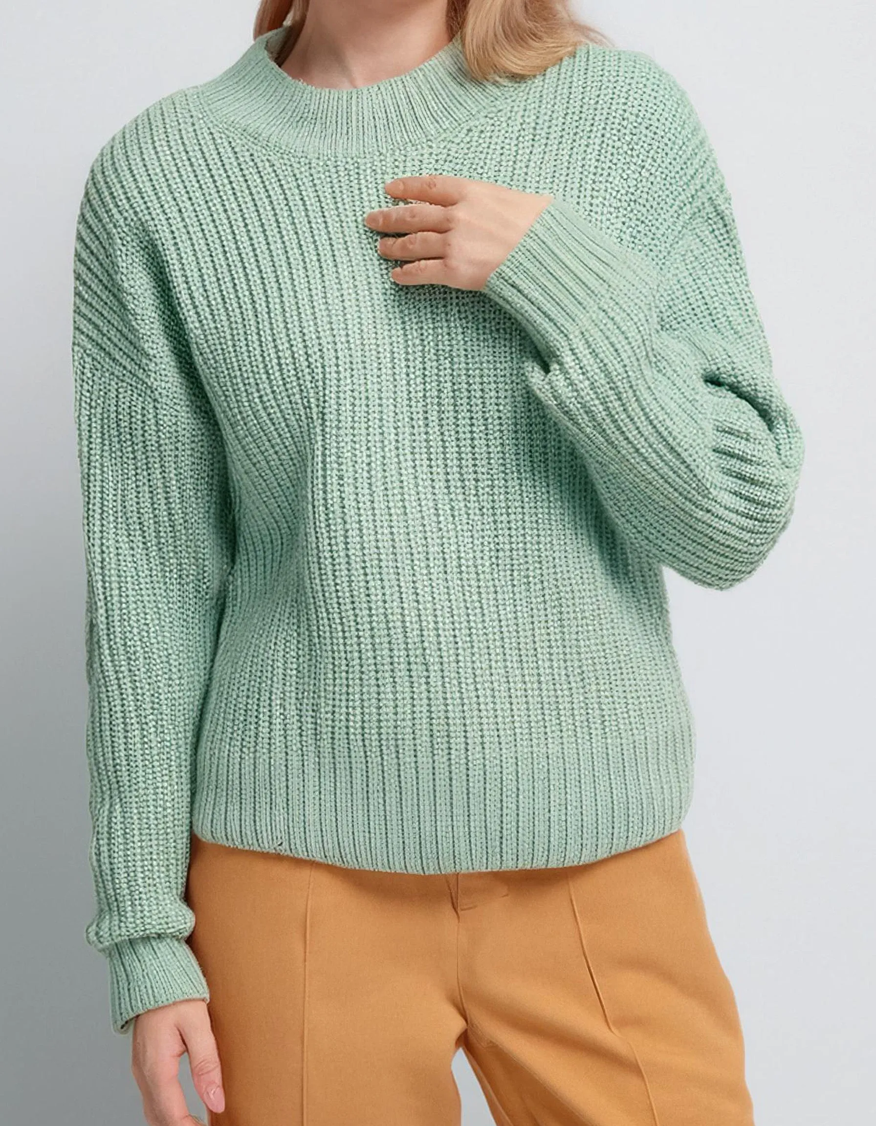 Mint Green Ribbed Knit Pullover