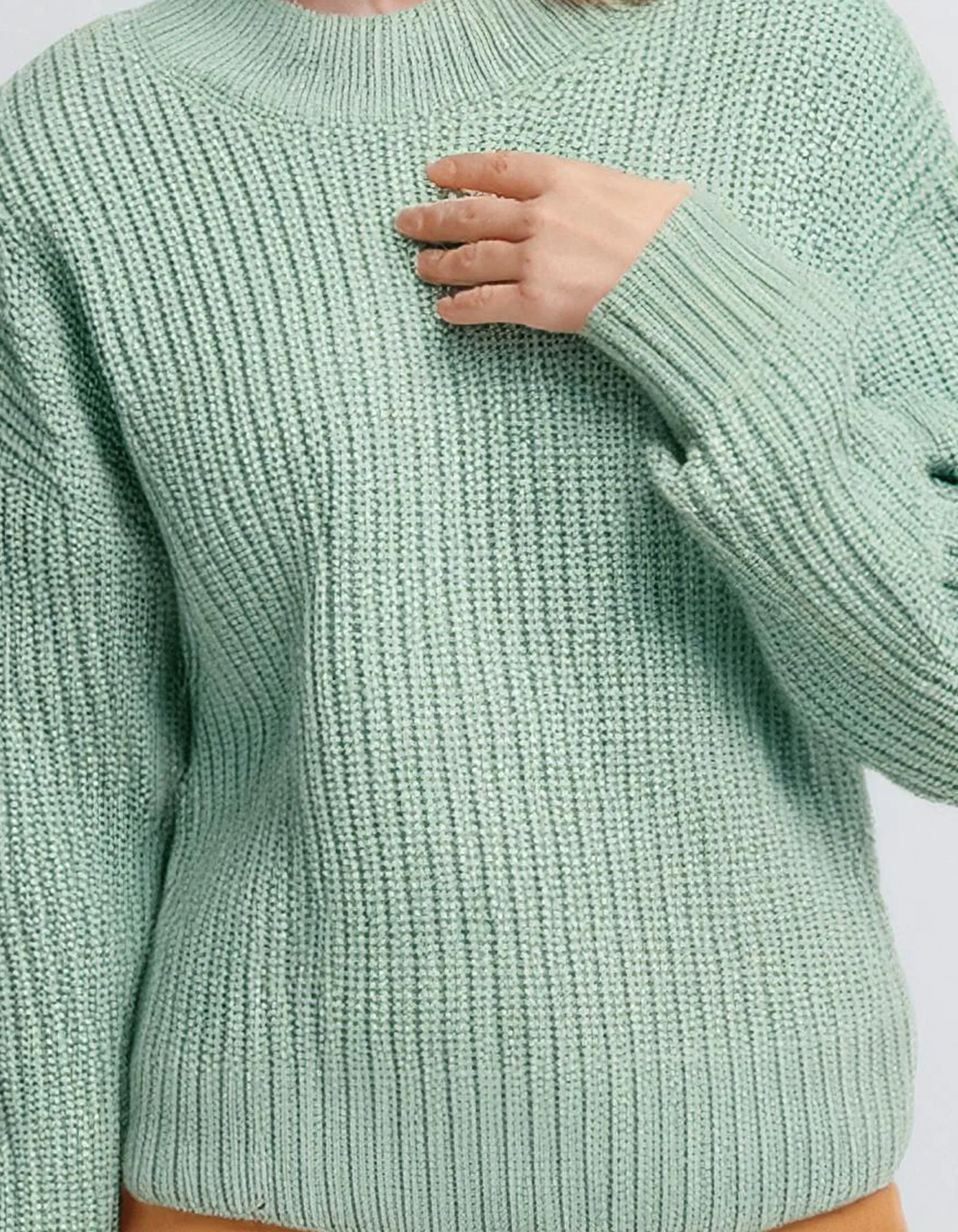 Mint Green Ribbed Knit Pullover