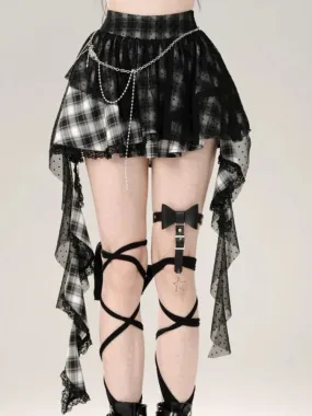 MQTIME  -  Goth Y2k Plaid Women Skirts Irregular Lace Mesh High Wasit Mini Skirt Gothic Style Punk Dark Aesthetics E-girl Clothes