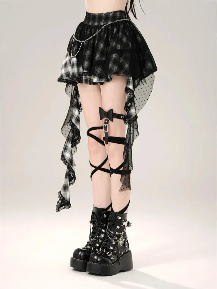 MQTIME  -  Goth Y2k Plaid Women Skirts Irregular Lace Mesh High Wasit Mini Skirt Gothic Style Punk Dark Aesthetics E-girl Clothes